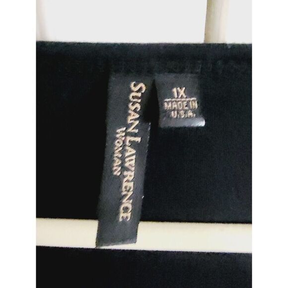 Susan Lawrence 1X Top 3/4‎ Sleeve Black Large Beading Vintage USA Cotton Blnd - Picture 4 of 7